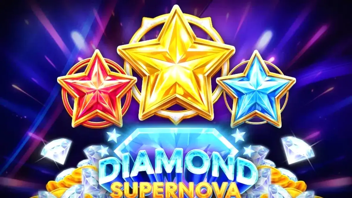 Tampilan visual slot Diamond Supernova dengan latar belakang kosmik dan simbol berlian klasik.